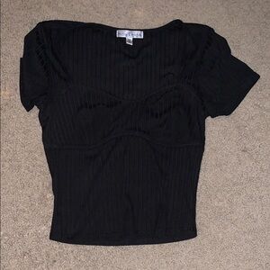 Moa Moa Black Ribbed Crop Blouse size xs